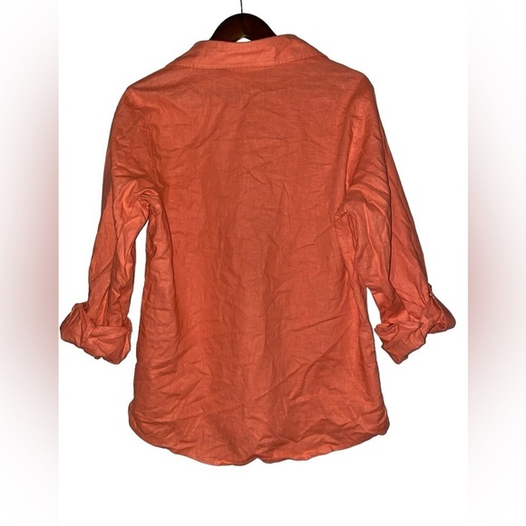 Liz Baker Linen Blend Roll Tab Sleeve Top Beach Vacay Women M Summer Travel‎ - Picture 2 of 8